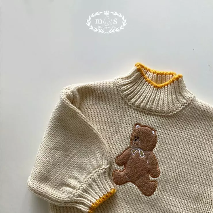 Melon Switch - Korean Children Fashion - #littlefashionista - Bear Turtleneck Knit Tee - 4