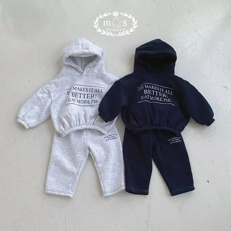 Melon Switch - Korean Children Fashion - #prettylittlegirls - Pie Hoody Fleece Top Bottom Set