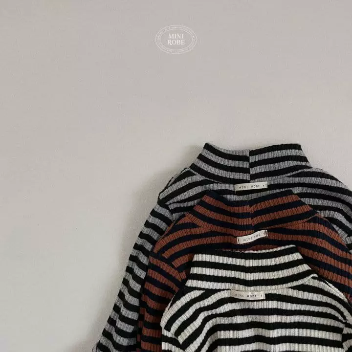 Mini Robe - Korean Baby Fashion - #babyfever - Choco Stripes Turtleneck  - 10