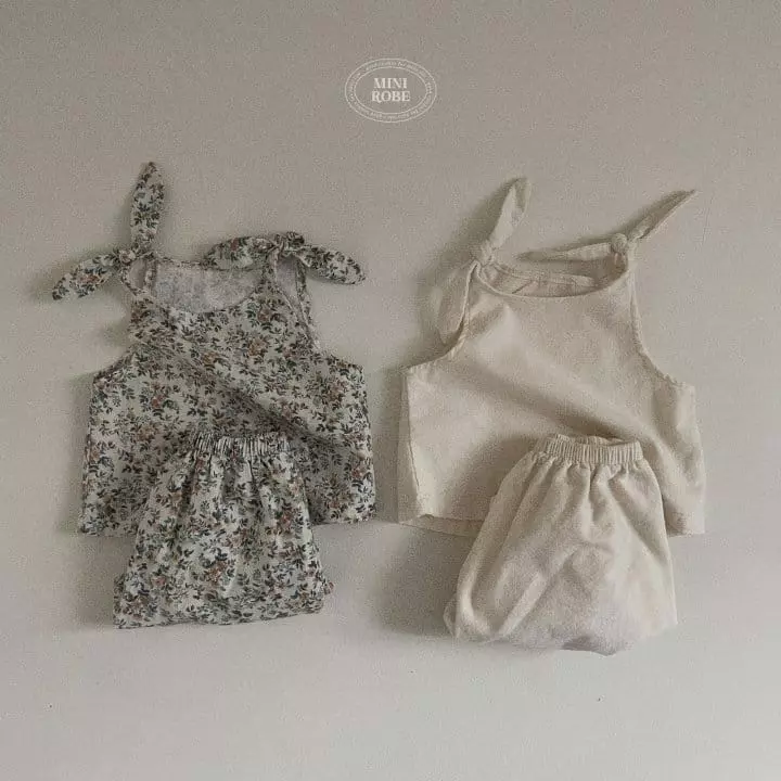 Mini Robe - Korean Baby Fashion - #babyoutfit - Ribbon Top Bottom Set - 2