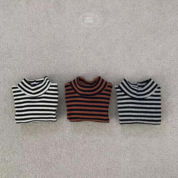 Mini Robe - Korean Baby Fashion - #babywear - Choco Stripes Turtleneck  - 2