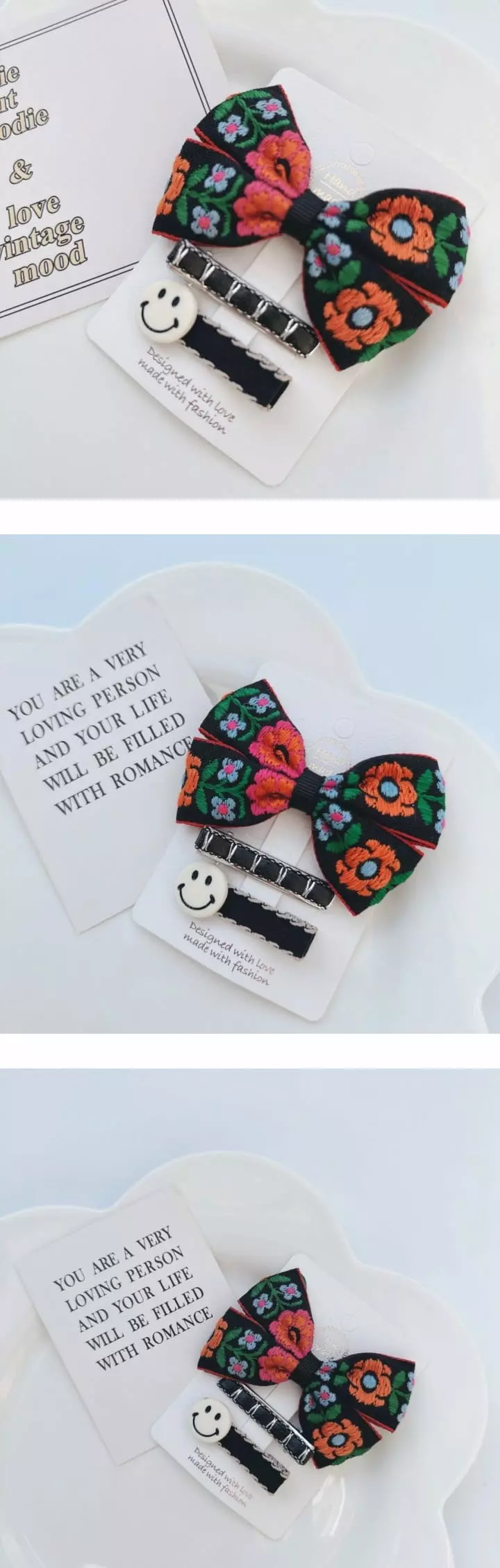Mins - Korean Baby Fashion - #babylifestyle - Black Embroidery Hairrpin Set