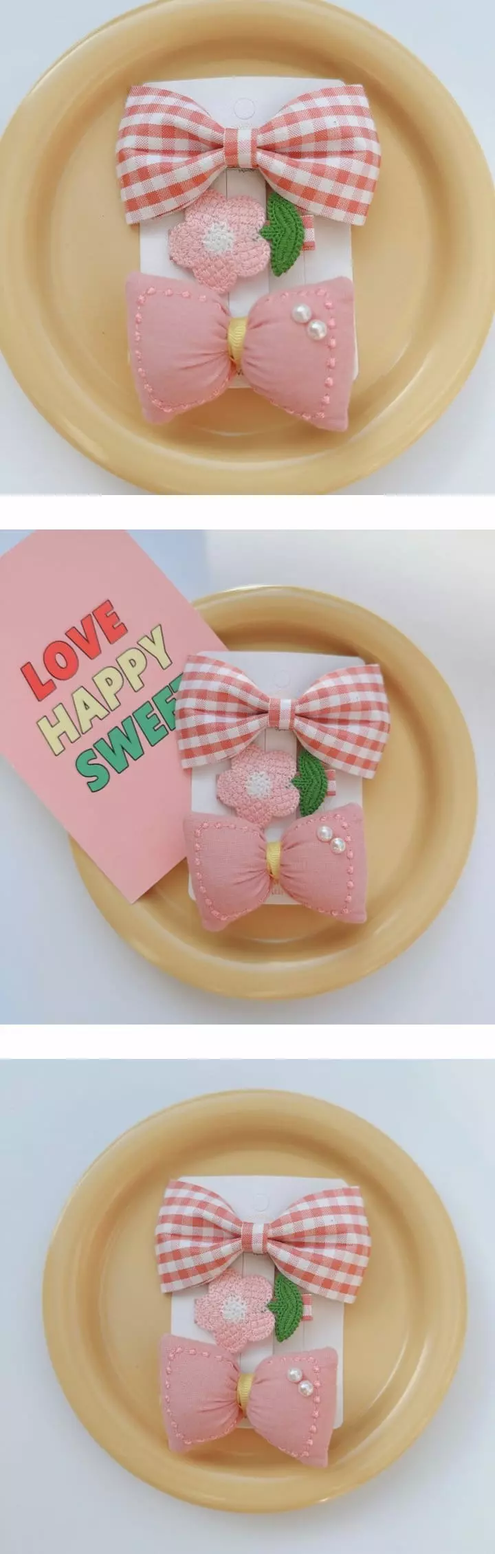 Mins - Korean Baby Fashion - #onlinebabyboutique - Pinkj Check Hairrpin Set