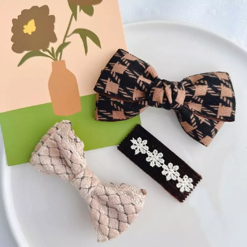 Mins - Korean Children Fashion - #designkidswear - Knit Check Hairpin - 2