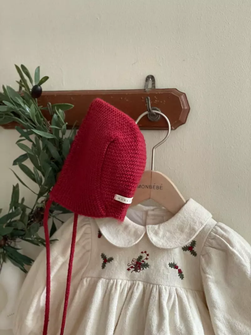 Monbebe - Korean Baby Fashion - #babyclothing - Red Knit Bonnet - 4