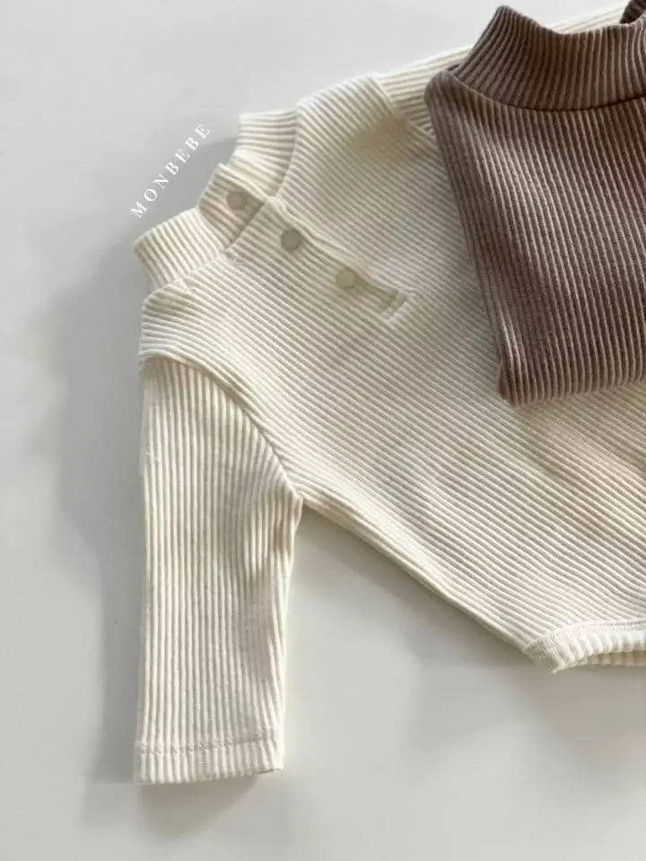 Monbebe - Korean Baby Fashion - #babyoutfit - Fleece Rib Turtleneck Bodysuit - 2