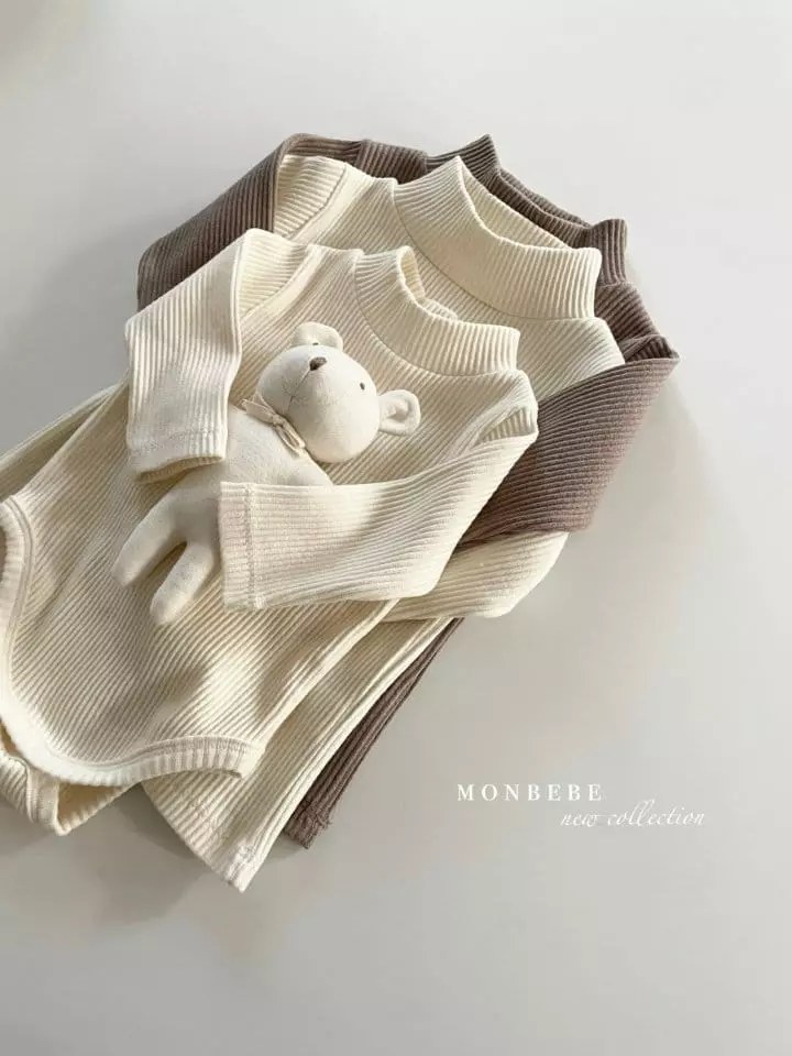 Monbebe - Korean Baby Fashion - #babyoutfit - Fleece Rib Turtleneck Bodysuit - 4