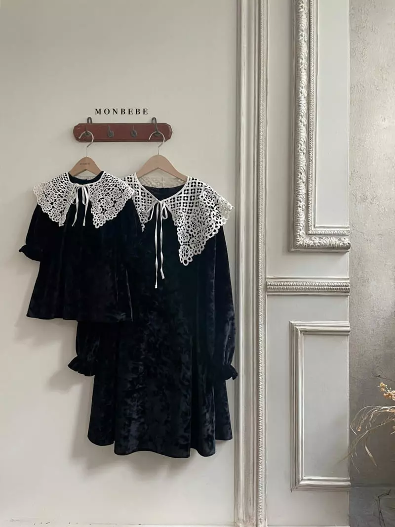 Monbebe - Korean Women Fashion - #momslook - Cape Velvet One-piece Mom - 5