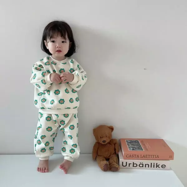 Moran - Korean Children Fashion - #childofig - Bear Flower Top Bottom Set - 12