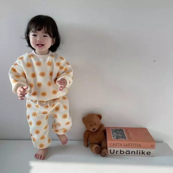 Moran - Korean Children Fashion - #kidsshorts - Bear Flower Top Bottom Set - 3