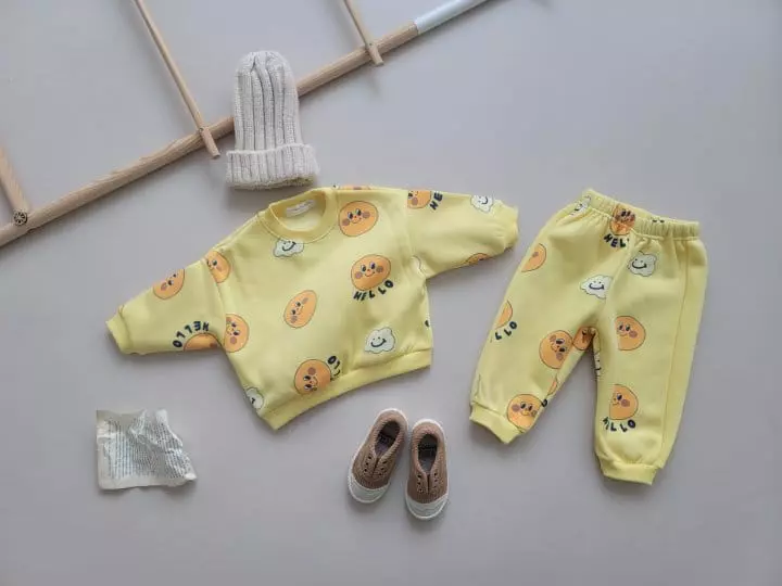 Moran - Korean Children Fashion - #kidsshorts - cloud Smile Top Bottom Set