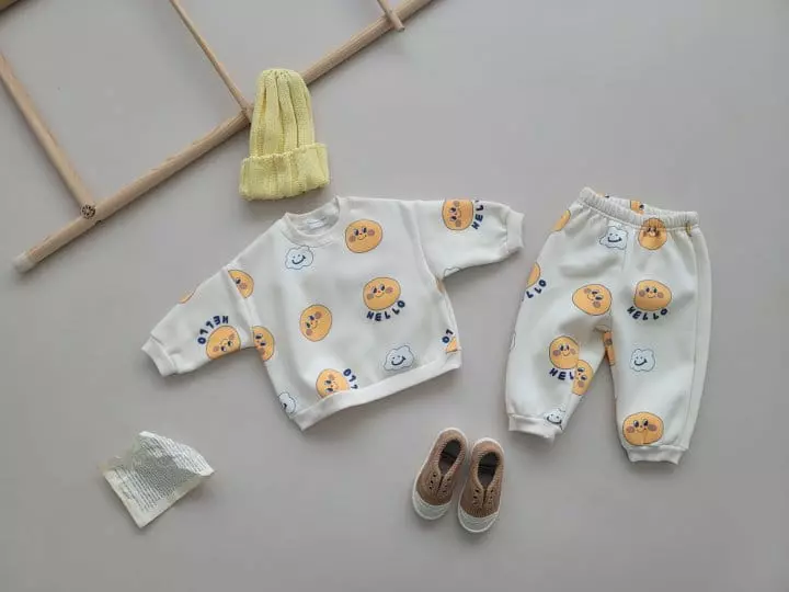 Moran - Korean Children Fashion - #kidsstore - cloud Smile Top Bottom Set - 2