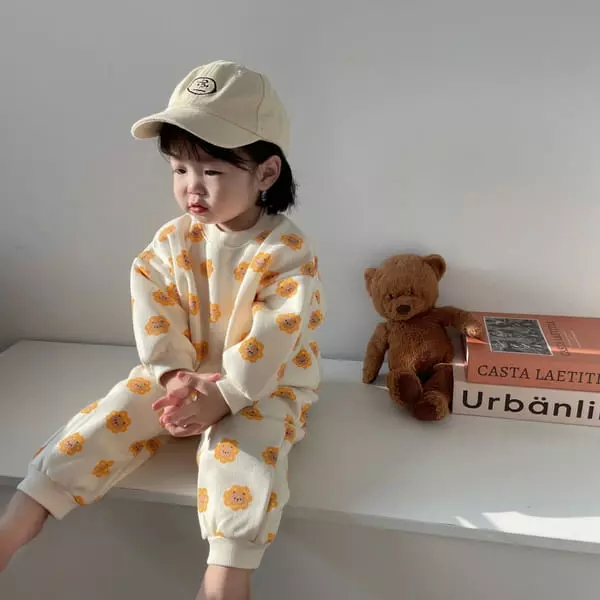 Moran - Korean Children Fashion - #kidzfashiontrend - Bear Flower Top Bottom Set - 5