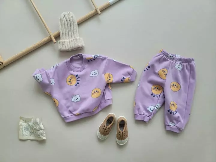 Moran - Korean Children Fashion - #kidzfashiontrend - cloud Smile Top Bottom Set - 3