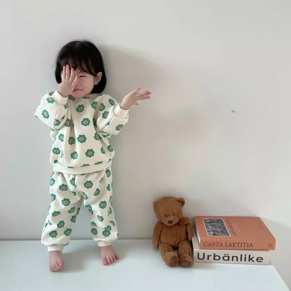 Moran - Korean Children Fashion - #minifashionista - Bear Flower Top Bottom Set - 9