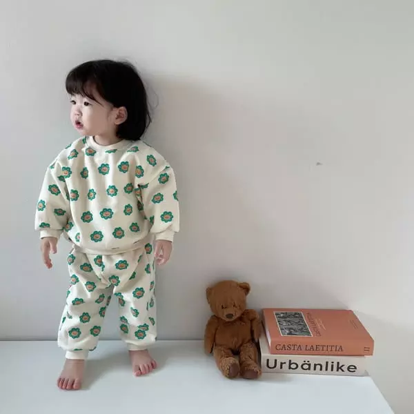 Moran - Korean Children Fashion - #prettylittlegirls - Bear Flower Top Bottom Set - 10