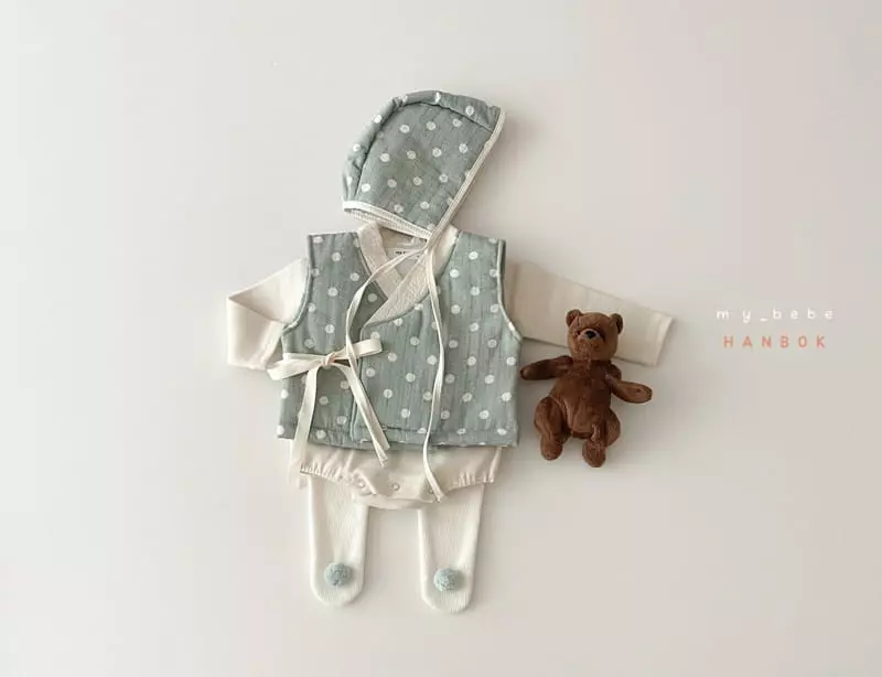 My Bebe - Korean Baby Fashion - #babyboutique - Dot Bebe Sul Bodysuit Set - 2