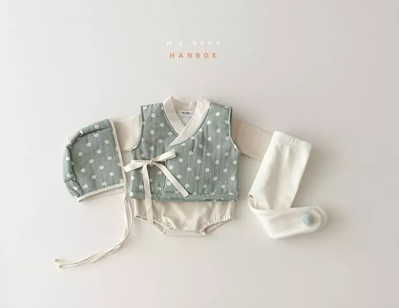 My Bebe - Korean Baby Fashion - #babyboutique - Dot Bebe Sul Bodysuit Set - 3