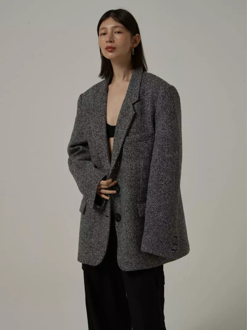 Neroli36 - Korean Women Fashion - #momslook - Herringbonr Jacket - 5