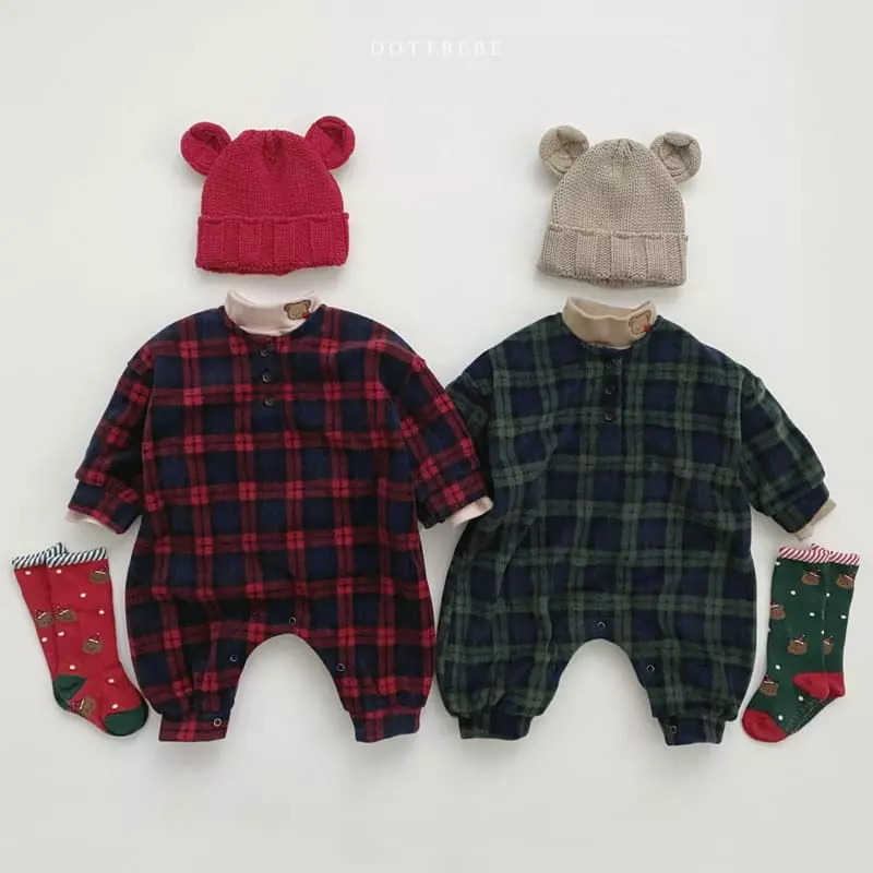 Oott Bebe - Korean Baby Fashion - #babyoutfit - Merry Check Bodysuit - 3