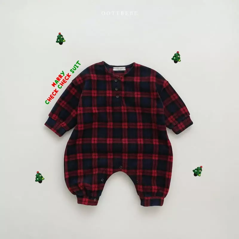 Oott Bebe - Korean Baby Fashion - #babyoutfit - Merry Check Bodysuit - 4