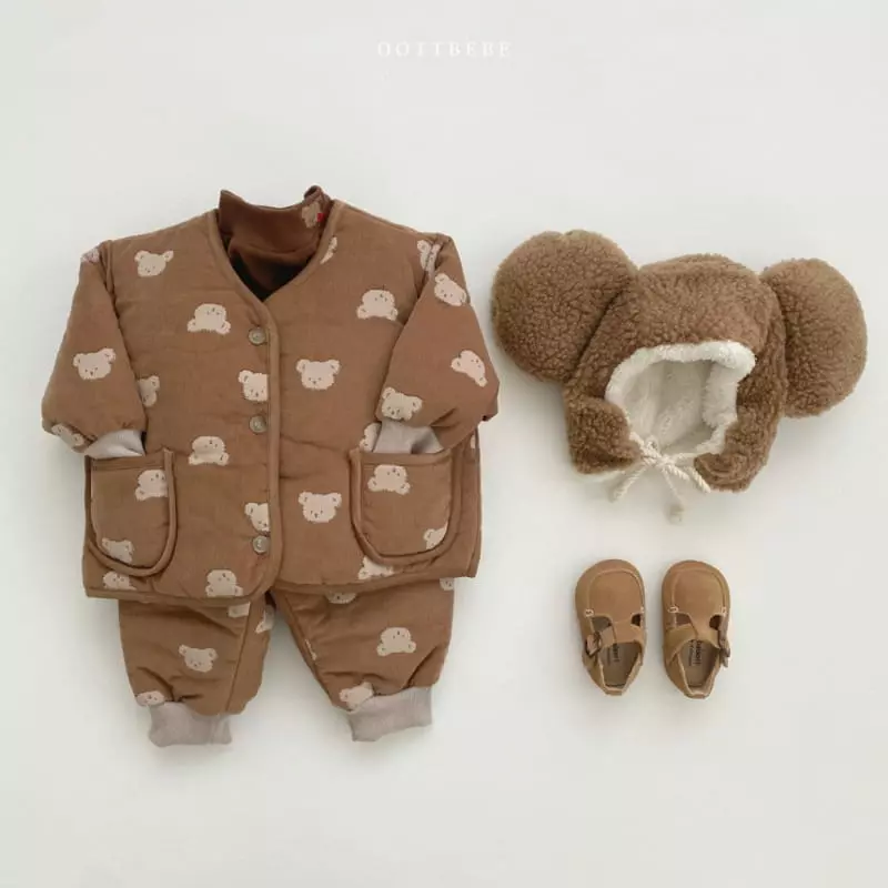 Oott Bebe - Korean Children Fashion - #childofig - Bear Bear Padding Top Bottom Set - 2