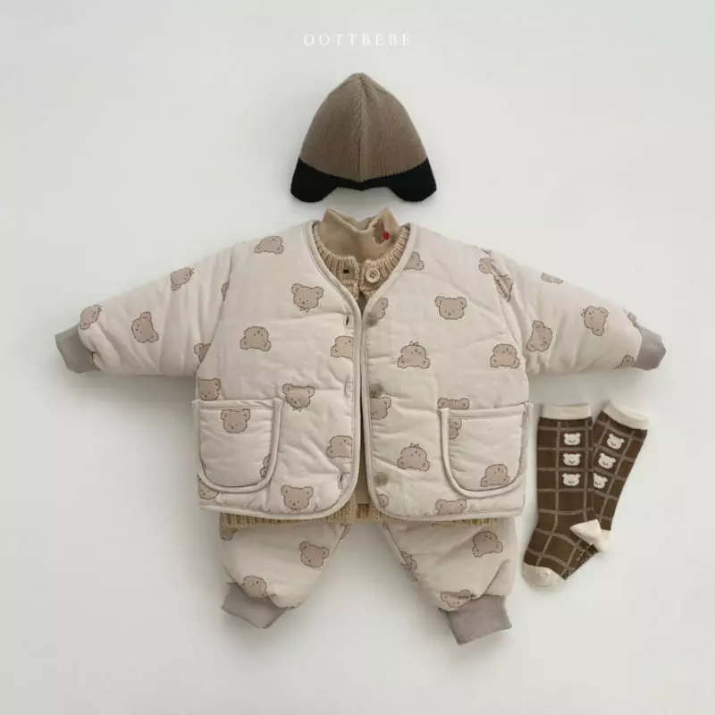 Oott Bebe - Korean Children Fashion - #littlefashionista - Bear Bear Padding Top Bottom Set - 12
