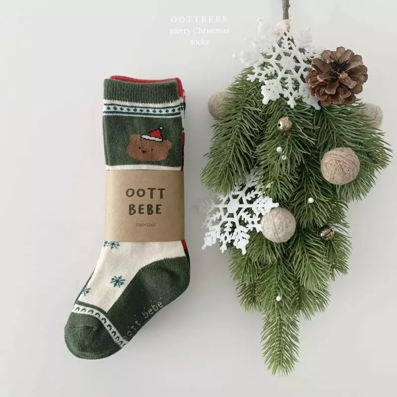 Oott Bebe - Korean Children Fashion - #minifashionista - Santa Bear Knee Socks