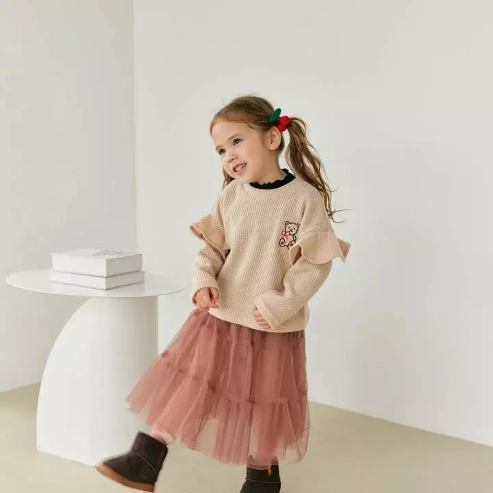 Orange Mom - Korean Children Fashion - #fashionkids - Ribbon Bear Embrodiery Tee - 2