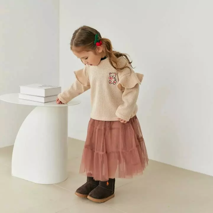 Orange Mom - Korean Children Fashion - #kidsshorts - Ribbon Bear Embrodiery Tee - 3