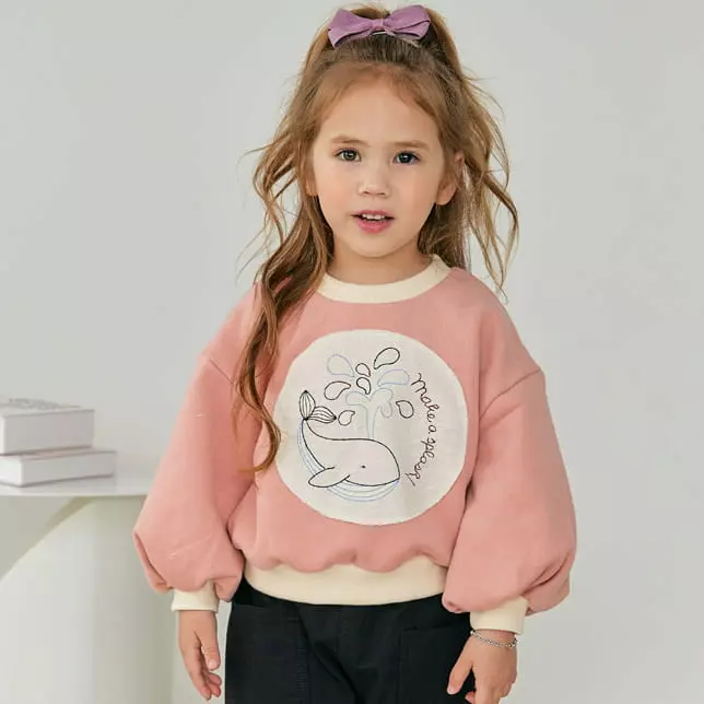 Orange Mom - Korean Children Fashion - #kidsstore - Whale Embrodiery Tee