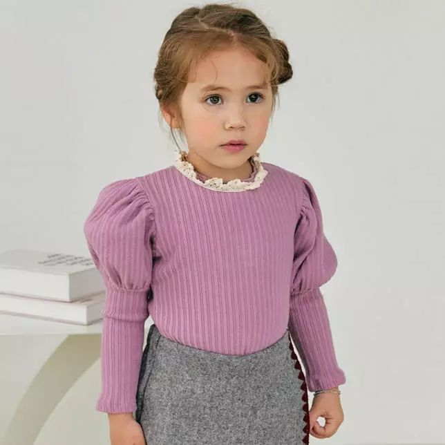 Orange Mom - Korean Children Fashion - #kidzfashiontrend - Lace Rib Tee