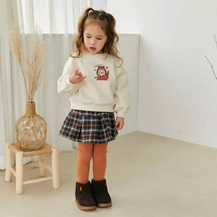Orange Mom - Korean Children Fashion - #prettylittlegirls - Check Skirt Leggings - 3