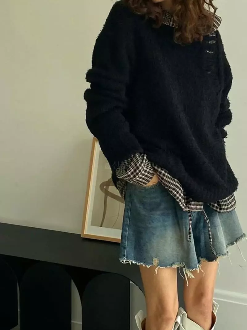 Paris Match - Korean Women Fashion - #momslook - Scal Knit Tee - 12