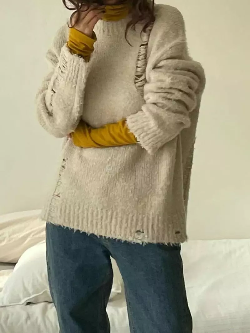 Paris Match - Korean Women Fashion - #momslook - Scal Knit Tee - 8