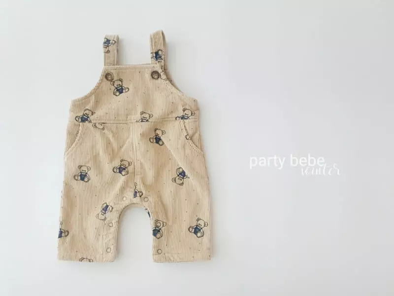 Party Kids - Korean Baby Fashion - #babyclothing - Bear Brick Dungarees Bodysuit - 3