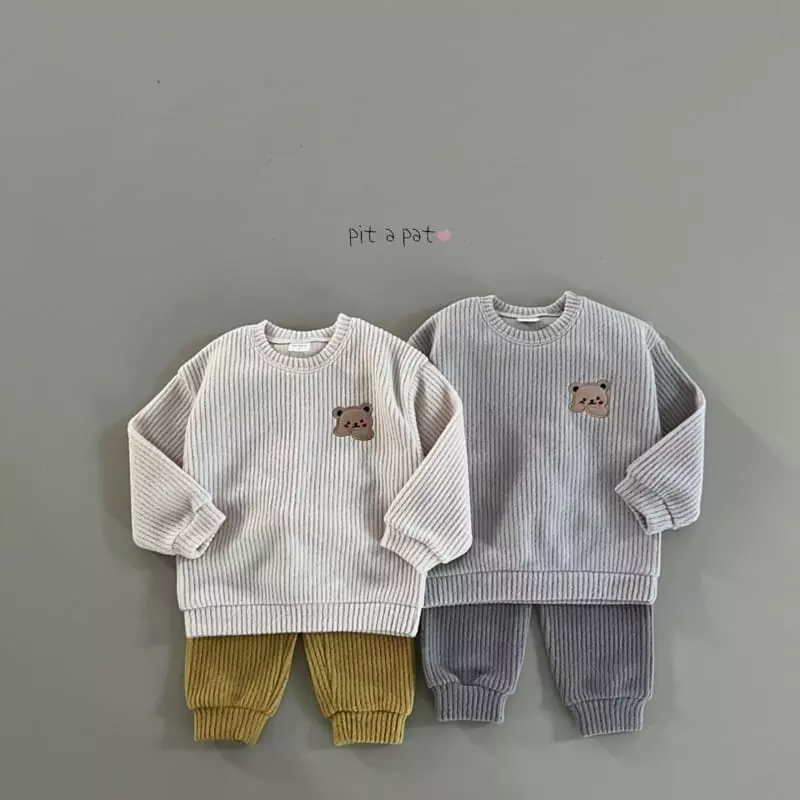 Pitapat - Korean Baby Fashion - #babyfever - What you Bear Knit Top Bottom Set - 2