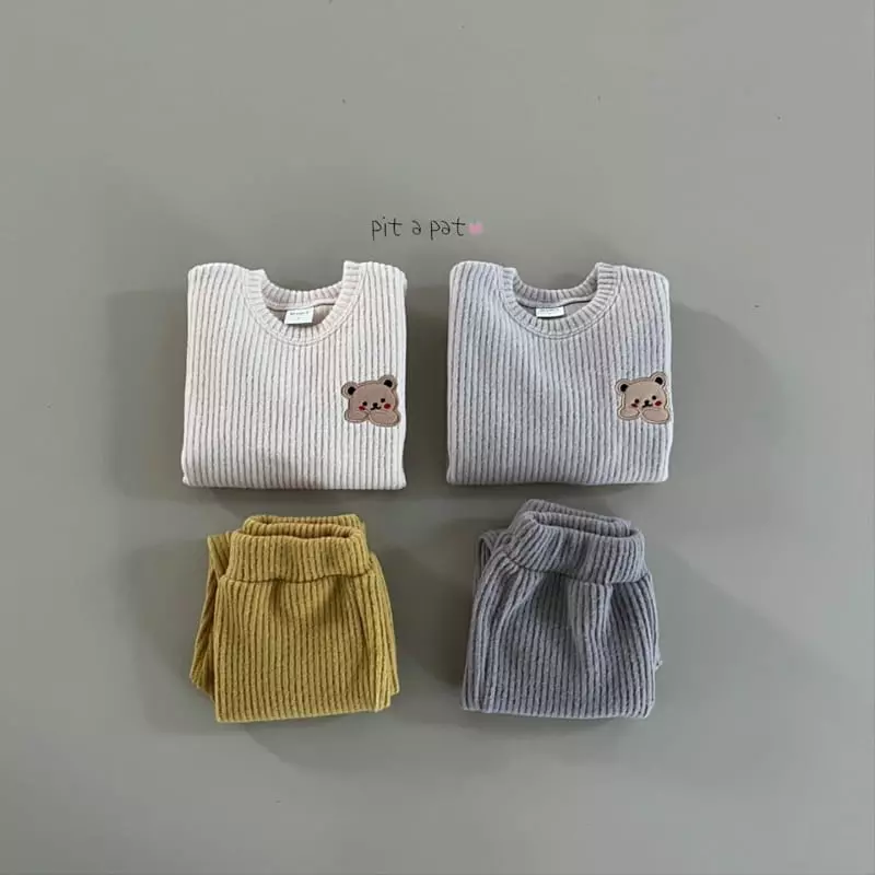 Pitapat - Korean Baby Fashion - #babyoninstagram - What you Bear Knit Top Bottom Set - 5
