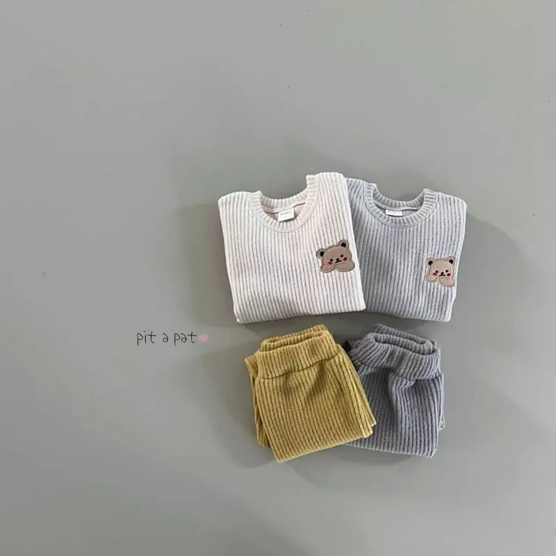 Pitapat - Korean Baby Fashion - #babyootd - What you Bear Knit Top Bottom Set - 6