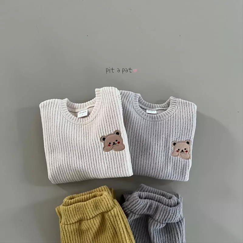 Pitapat - Korean Baby Fashion - #babyoutfit - What you Bear Knit Top Bottom Set - 7
