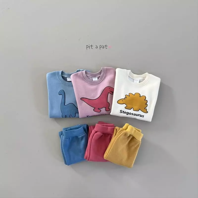 Pitapat - Korean Children Fashion - #discoveringself - Dino Fleece Top Bottom Set - 11
