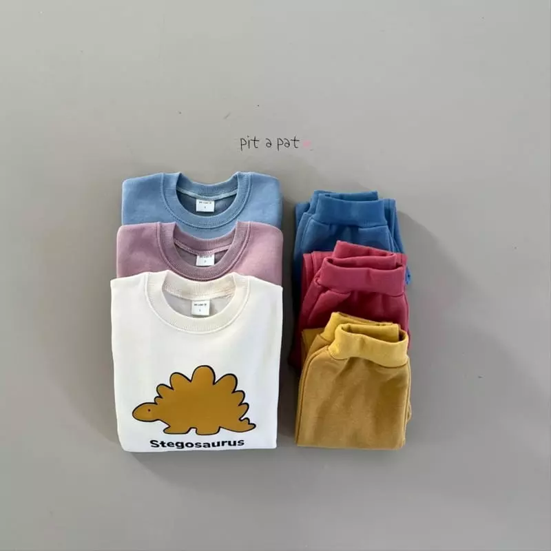 Pitapat - Korean Children Fashion - #fashionkids - Dino Fleece Top Bottom Set - 12