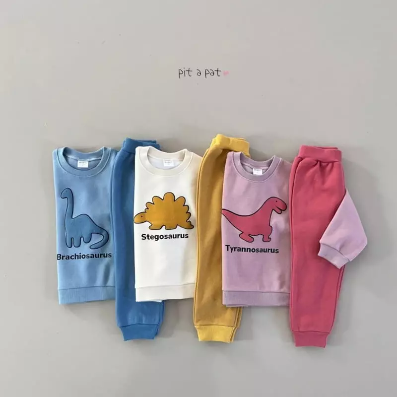 Pitapat - Korean Children Fashion - #magicofchildhood - Dino Fleece Top Bottom Set - 2