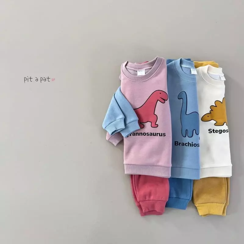Pitapat - Korean Children Fashion - #minifashionista - Dino Fleece Top Bottom Set - 4