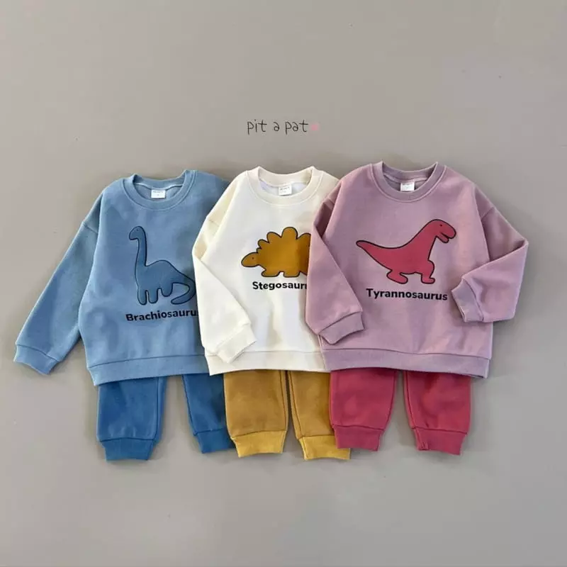 Pitapat - Korean Children Fashion - #toddlerclothing - Dino Fleece Top Bottom Set - 6
