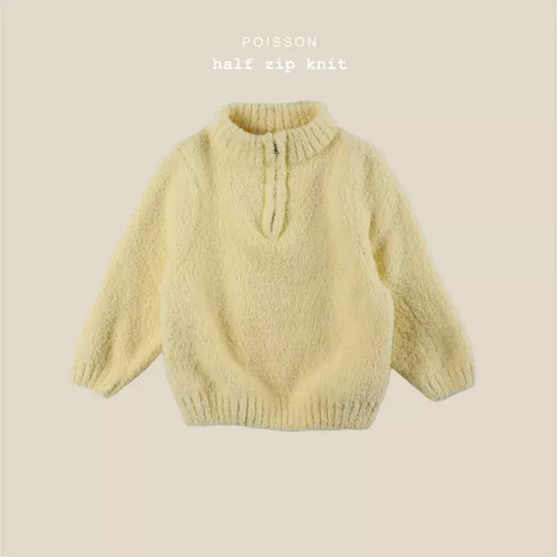 Poisson - Korean Children Fashion - #minifashionista - Half Zip-up Knit Tee - 2
