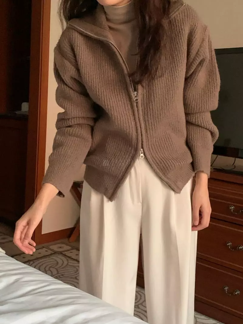 Renouveau - Korean Women Fashion - #momslook - Bookle Zip-up Knit - 12