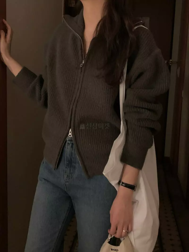 Renouveau - Korean Women Fashion - #momslook - Bookle Zip-up Knit - 6