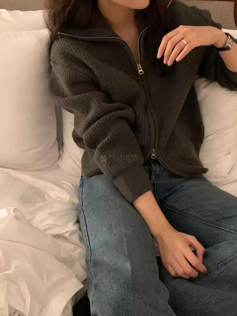 Renouveau - Korean Women Fashion - #momslook - Bookle Zip-up Knit - 2