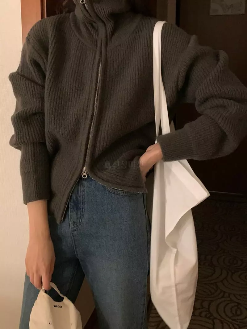 Renouveau - Korean Women Fashion - #momslook - Bookle Zip-up Knit - 6